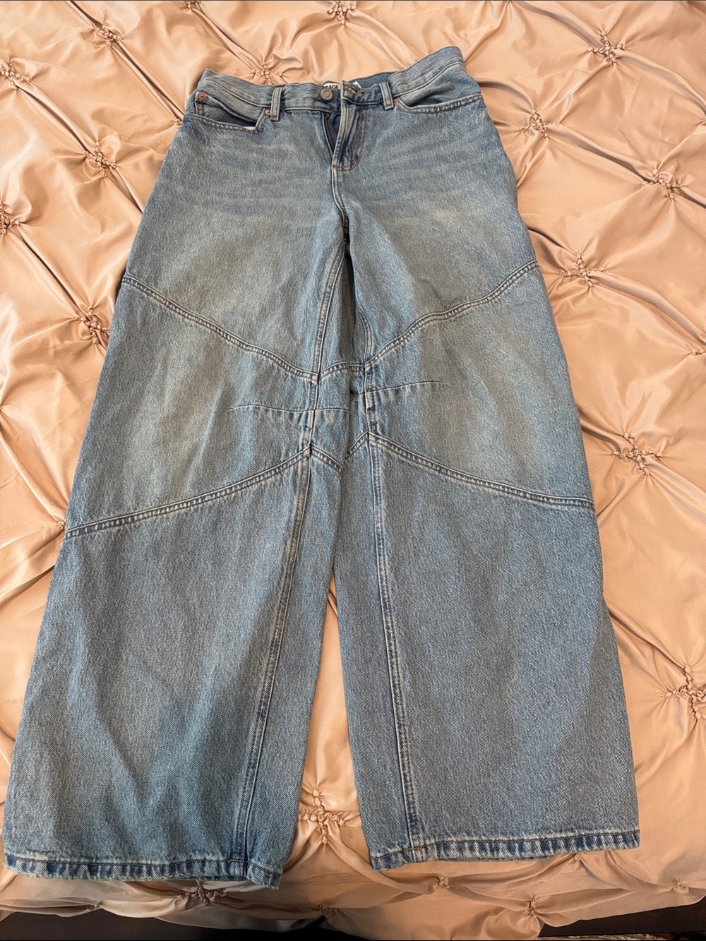 Garage Light Wash Panel-Detail Wide Leg Jeans